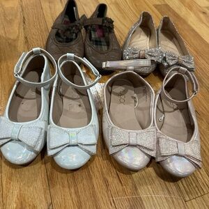 Girls Glitter Bow Mary Jane Flats - White and Light Pink